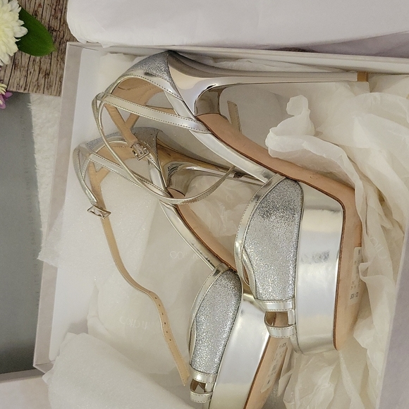 JIMMY CHOO Silver Leather Glitter Sandal - Brand New - Picture 3 of 8